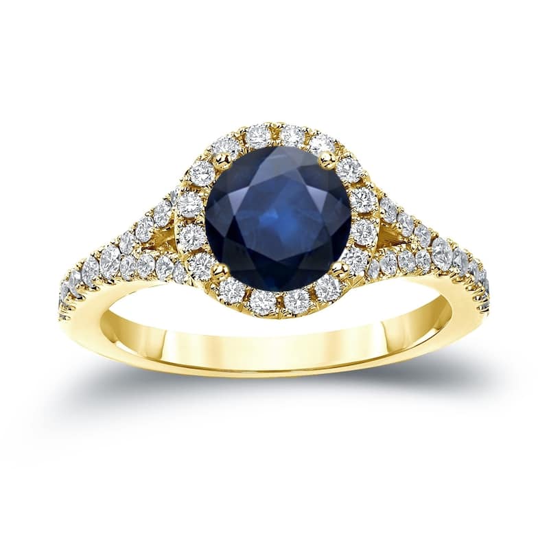 Auriya 1 1/2ct Blue Sapphire and 1/2ctw Halo Diamond Engagement Ring 14k Gold