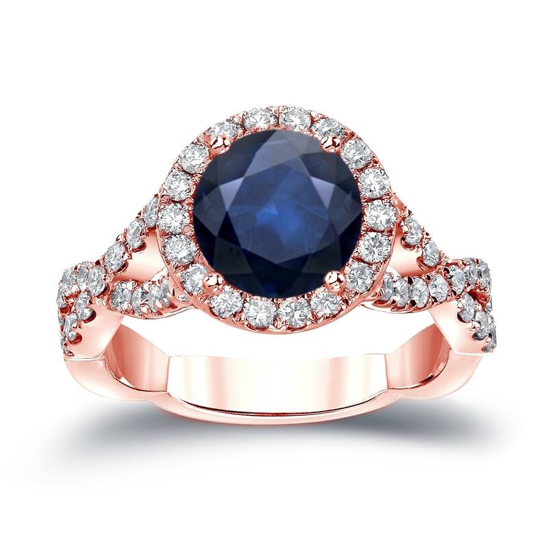 Auriya Twisted 2 carat Blue Sapphire and 3/4ctw Halo Diamond Engagement Ring 14K Gold (H-I, SI1-SI2)