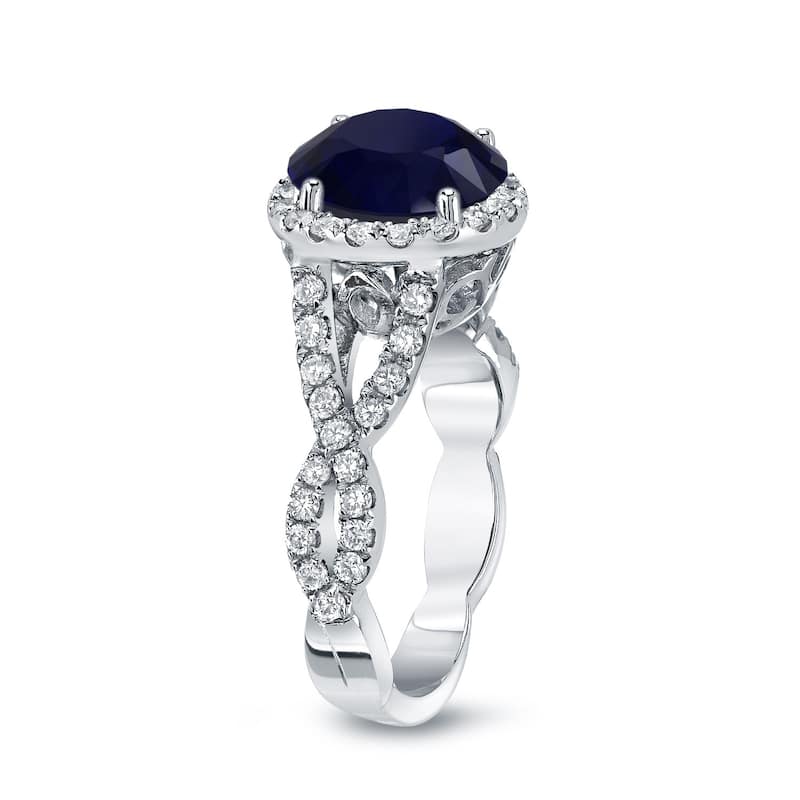 Auriya Twisted 2 carat Blue Sapphire and 3/4ctw Halo Diamond Engagement Ring 14K Gold (H-I, SI1-SI2)