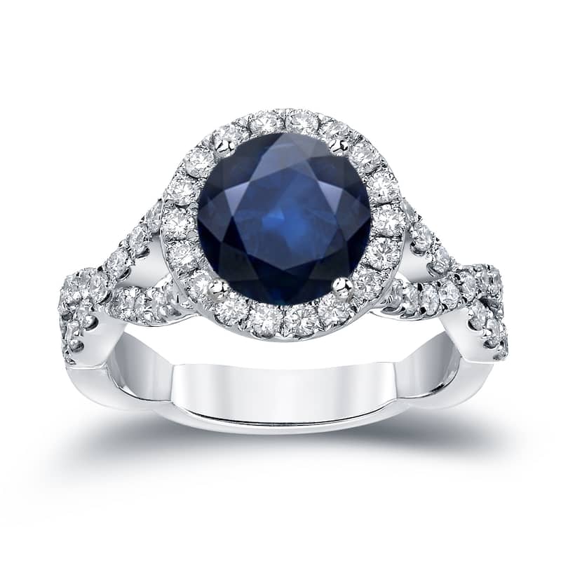 Auriya Twisted 2 carat Blue Sapphire and 3/4ctw Halo Diamond Engagement Ring 14K Gold (H-I, SI1-SI2)