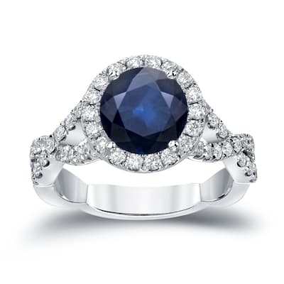 Auriya Twisted 2 carat Blue Sapphire and 3/4ctw Halo Diamond Engagement Ring 14K Gold (H-I, SI1-SI2)