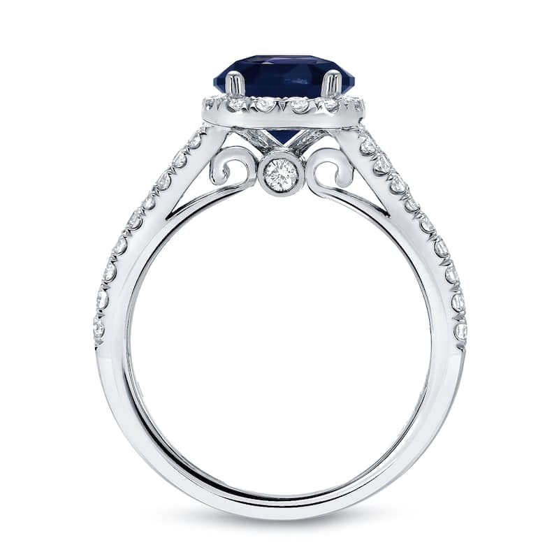 Auriya Round 1ct Blue Sapphire and 1/2ctw Halo Diamond Engagement Ring 14k Gold
