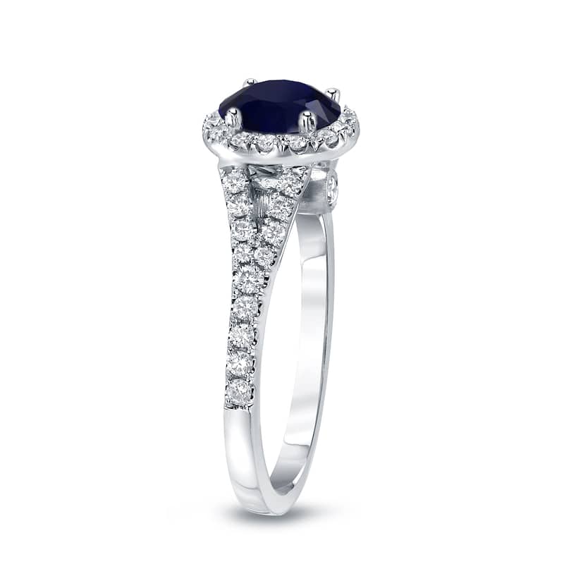 Auriya Round 1ct Blue Sapphire and 1/2ctw Halo Diamond Engagement Ring 14k Gold