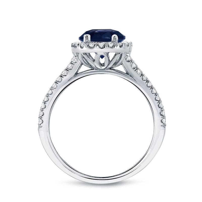 14k Gold 3/4ct Blue Sapphire and 3/5ct TDW Diamond Halo Engagement Ring by Auriya