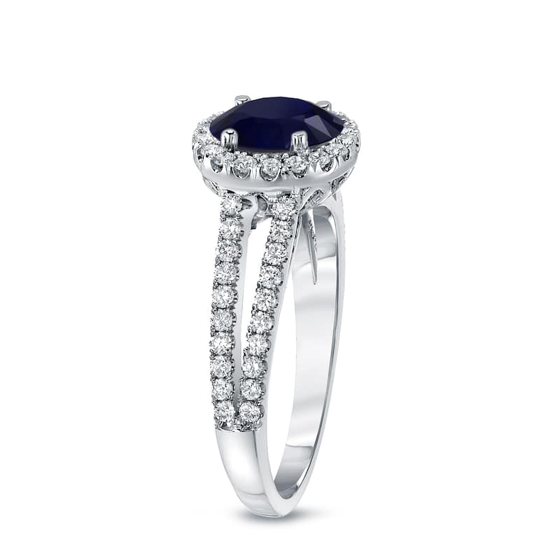 14k Gold 3/4ct Blue Sapphire and 3/5ct TDW Diamond Halo Engagement Ring by Auriya