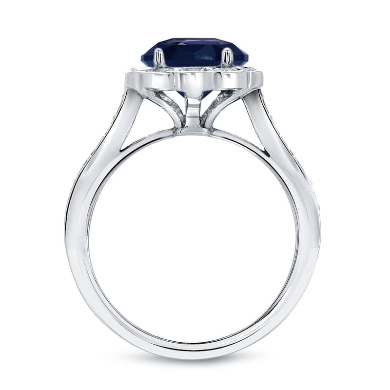 Auriya 3/4ct Blue Sapphire Gemstone and 1ctw Halo Diamond Engagement Ring 14K Gold (H-I, SI1-SI2)