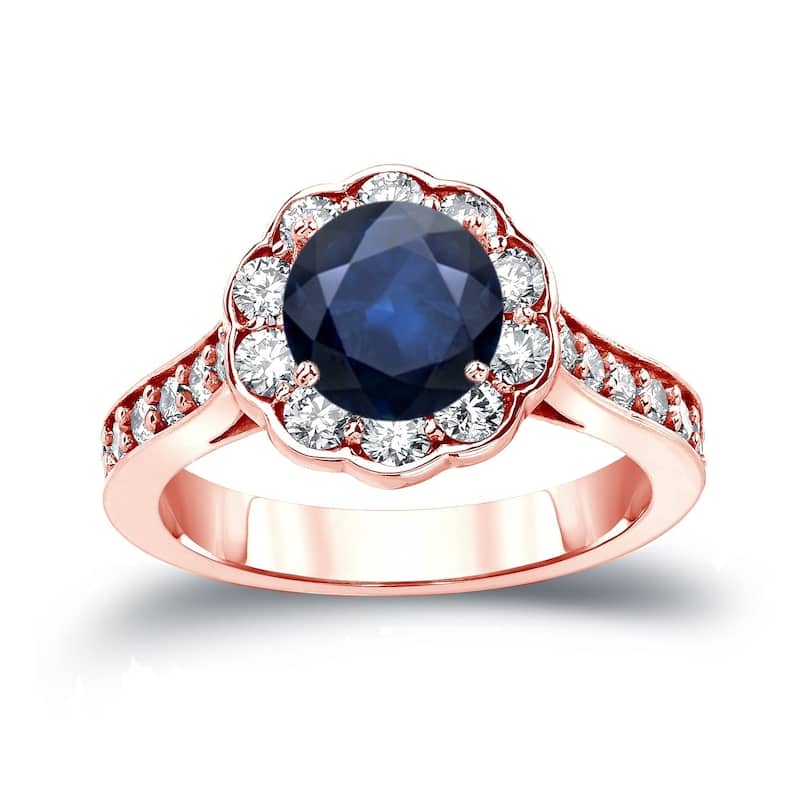 Auriya 3/4ct Blue Sapphire Gemstone and 1ctw Halo Diamond Engagement Ring 14K Gold (H-I, SI1-SI2)