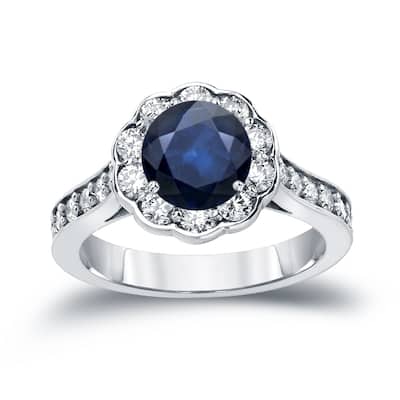 Auriya 3/4ct Blue Sapphire Gemstone and 1ctw Halo Diamond Engagement Ring 14K Gold (H-I, SI1-SI2)