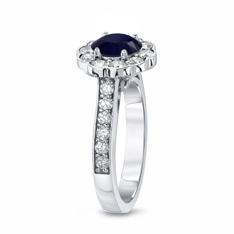 Auriya 3/4ct Blue Sapphire Gemstone and 1ctw Halo Diamond Engagement Ring 14K Gold (H-I, SI1-SI2)