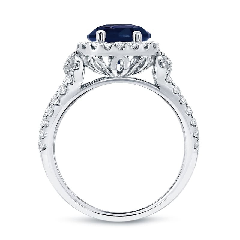 14k Gold Round 3/4ct Blue Sapphire and 3/4ct TDW Diamond Halo Engagement Ring by Auriya