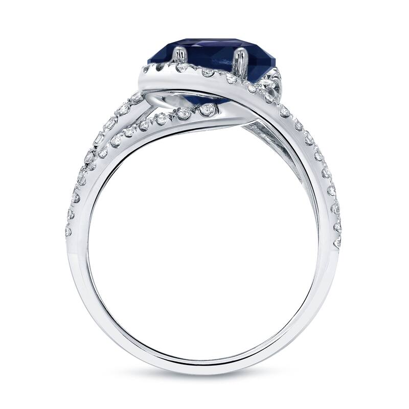 Auriya 7/8ct Blue Sapphire and 1ctw Halo Diamond Engagement Ring Set 14k Gold
