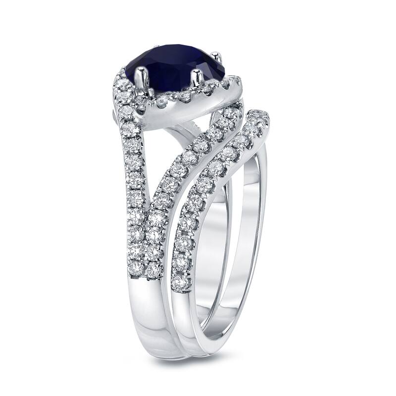 Auriya 7/8ct Blue Sapphire and 1ctw Halo Diamond Engagement Ring Set 14k Gold