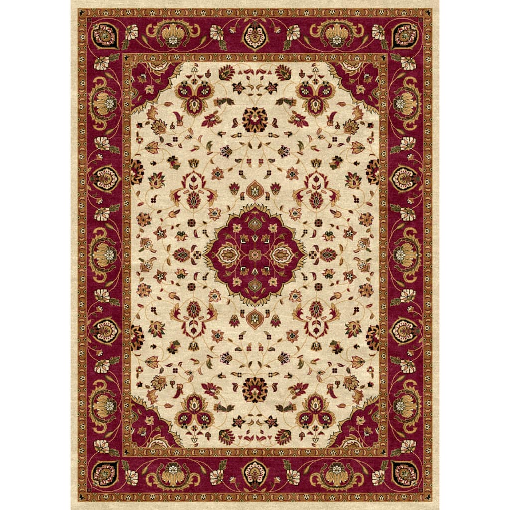 Ethnic Collection Cream/Burgundy Polypropylene Turkish Area Rug