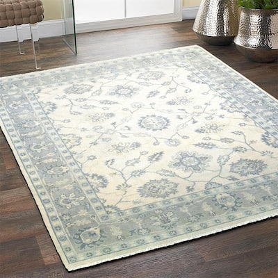 Sevita Hand Knotted Kareena Nobility Beige/ Blue Wool Rug - 10' x 14'/Surplus