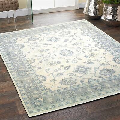 Sevita Hand Knotted Kareena Nobility Beige/ Blue Wool Rug - 10' x 14'/Surplus