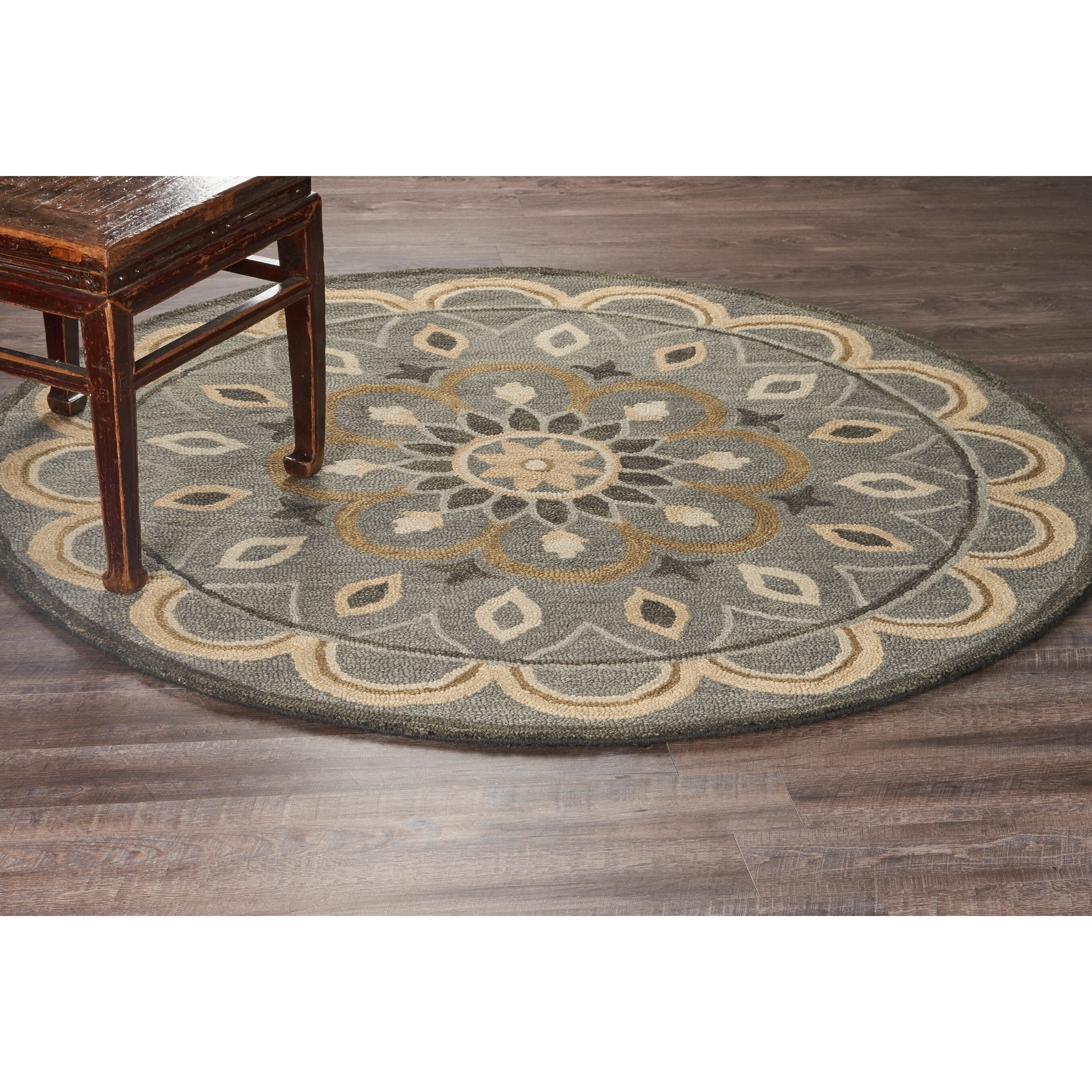 LR Home Hand Tufted Dazzle Mesmerizing Gray Wool Rug 4' Grey 4' Round