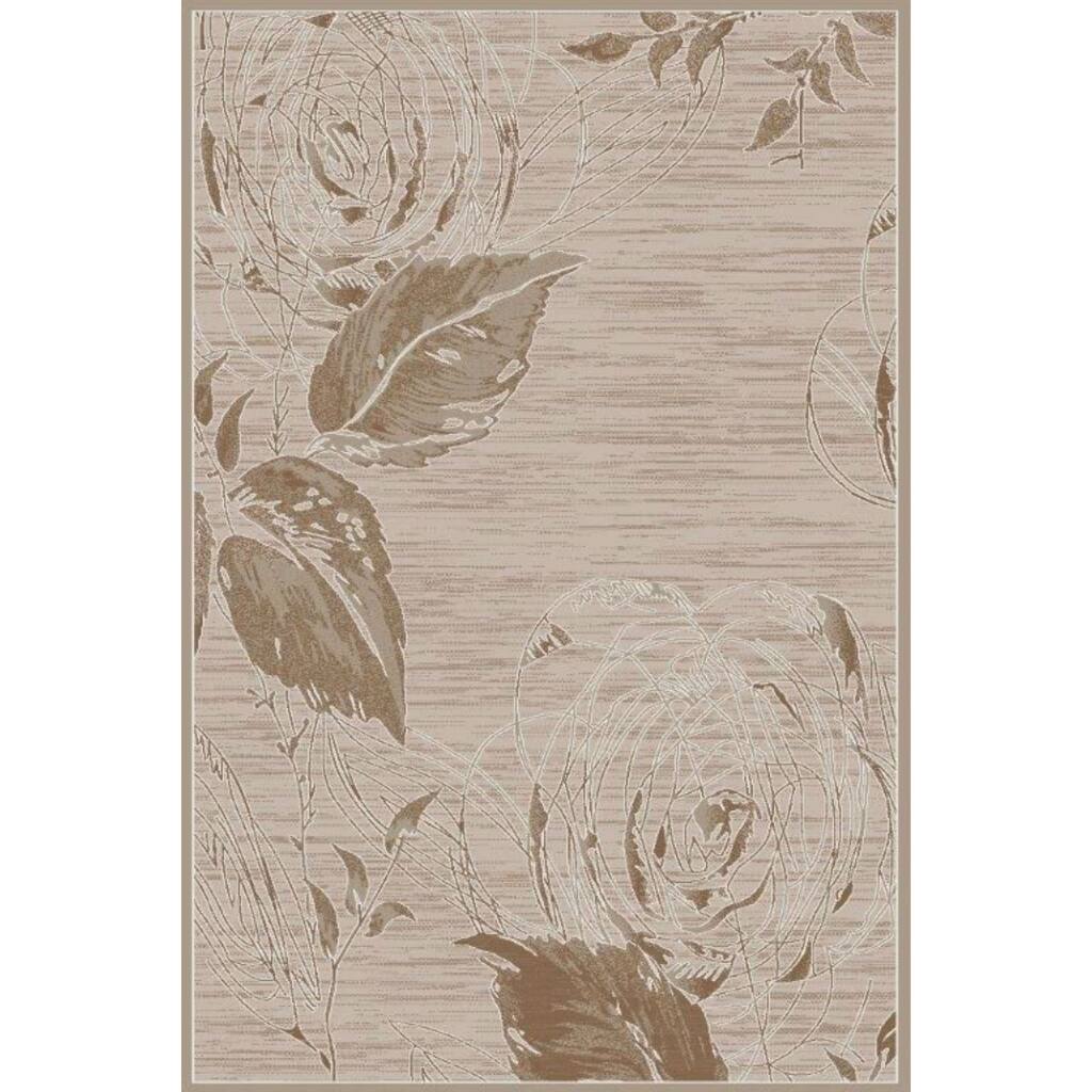 Luxury Collection Tan Polypropylene Turkish Leaf Area Rug