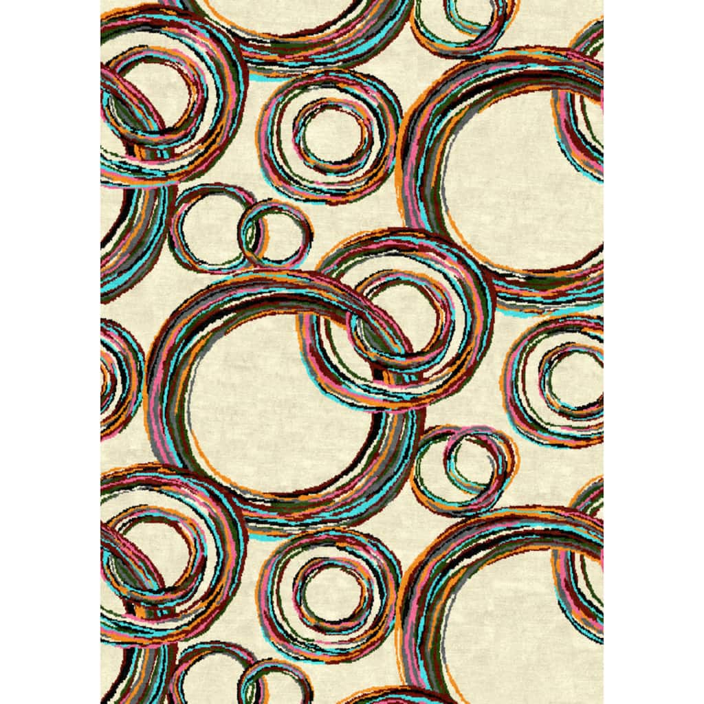 Tripoli Collection Cream Polypropylene Ring Turkish Area Rug - 5'3 x 7'