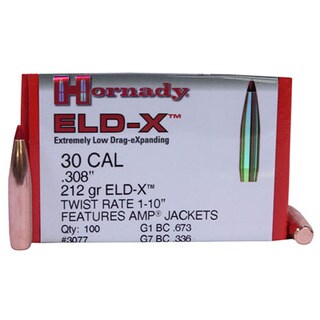 Hornady 30 Caliber Bullets 212 Grains, Boat Tail, ELD-X, Per 100