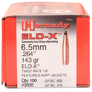 Hornady 6.5mm Bullets 143 Grains, Boat Tail, ELD-X, Per 100