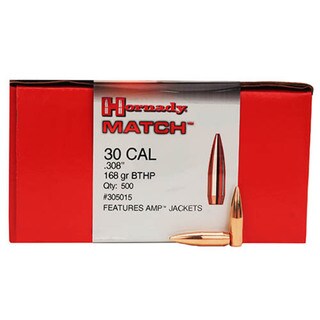 Hornady 30 Caliber Bullets .308" 168 Gr BTHP Match (Per 500)