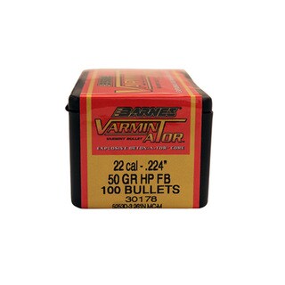 Barnes Bullets VARMIN-A-TOR 22 Caliber, 50 Gr Hollow Point Flat Base, Per 100