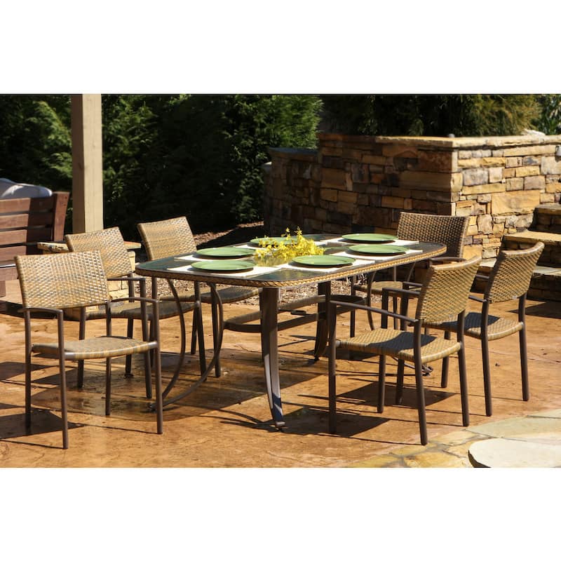 Maracay Tree Bark Outdoor Wicker Dining Set with Stackable Chairs (7-Piece)