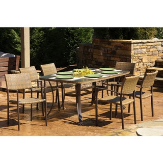Maracay Tree Bark Outdoor Wicker Dining Set with Stackable Chairs (7-Piece)