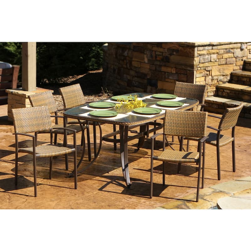 Maracay Tree Bark Outdoor Wicker Dining Set with Stackable Chairs (7-Piece)