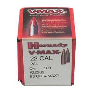 Hornady 22 Caliber Bullets (.224) 53 Gr V-Max/100