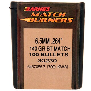 Barnes Bullets Match Burners 264 Caliber 6.5mm,140 Grain, Boat Tail, Per 100