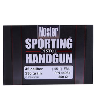 Nosler 45 Caliber Bullets Sporting Handgun, 230 Grains, Full Metal Jacket, Per 250
