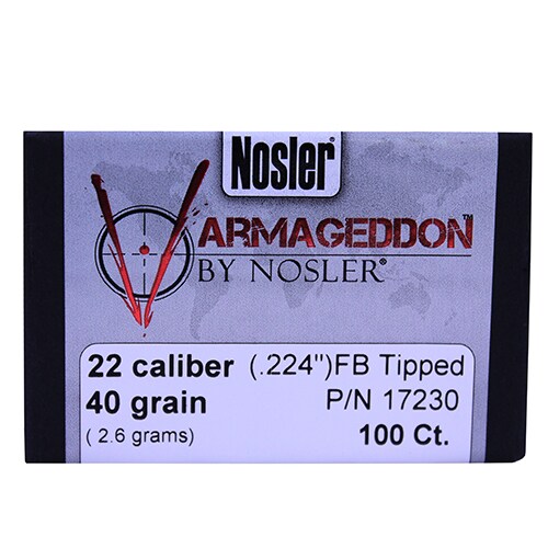 Nosler 22 Caliber Bullets Varmageddon, 40 Grains, Tipped Flat Base, Per 100