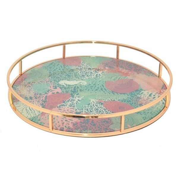Benzara Rose Gold Metal Fl Serving Tray Free Shipping Benzara Rose Gold Metal Fl Serving Tray