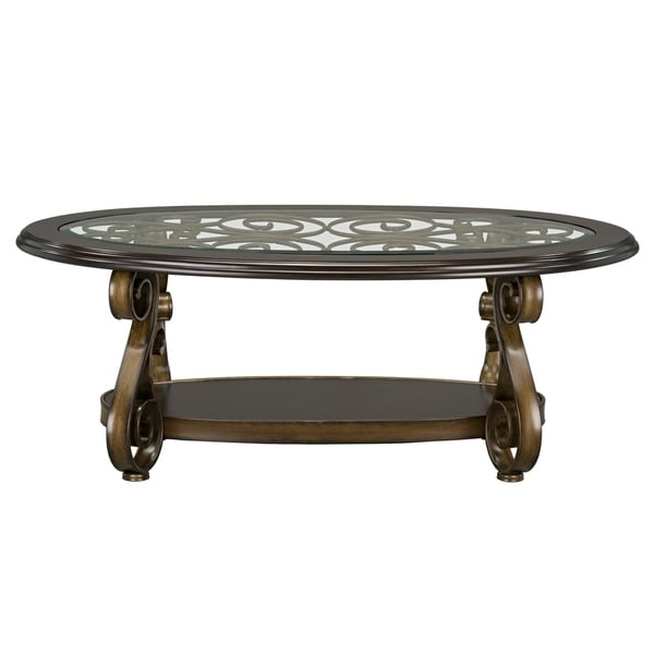 Shop Bombay Oval Cocktail Table with Glass Top, Brown ...