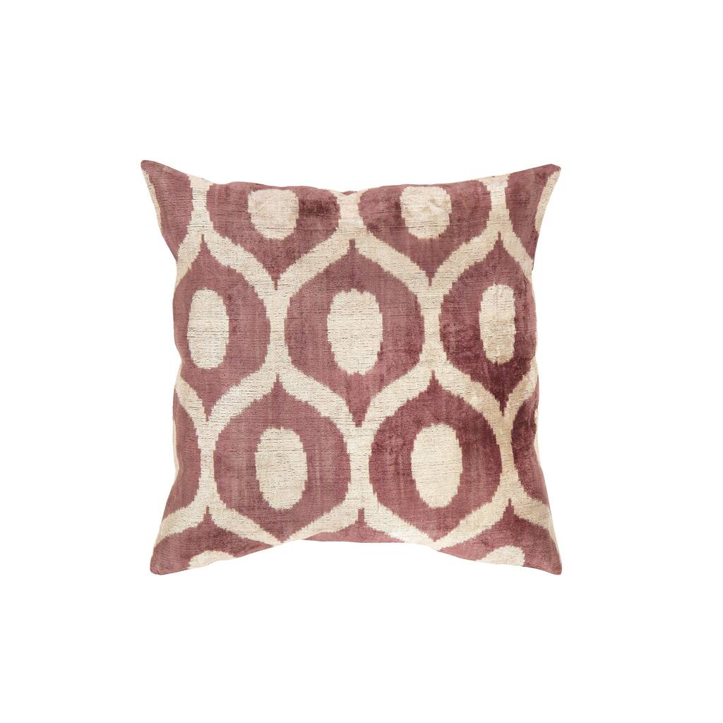 Pasargad Ikat Beige and Maroon Velvet 23-inch Turkish Pillow