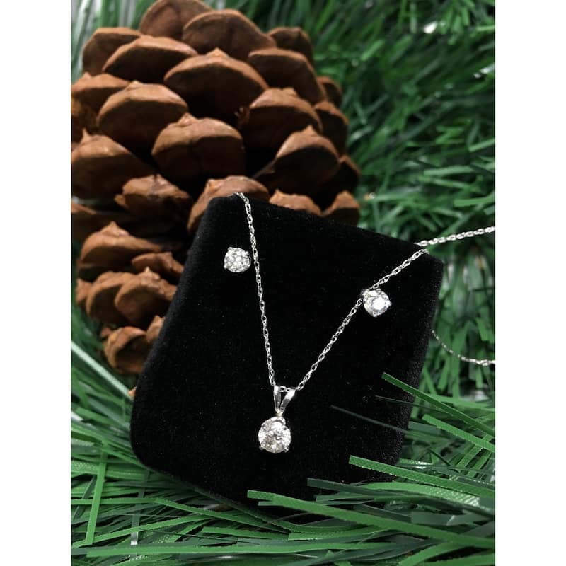 14K White Gold 3/4 ct TDW Diamond Studs & Solitaire Pendant Set