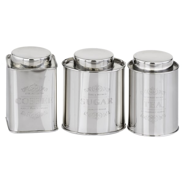 3 Piece Stainless Steel Coffee Tea Sugar Canisters