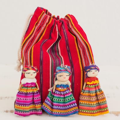 NOVICA Set of 12 Handmade Cotton 'Worry Doll Dancers' Figurines (Guatemala)