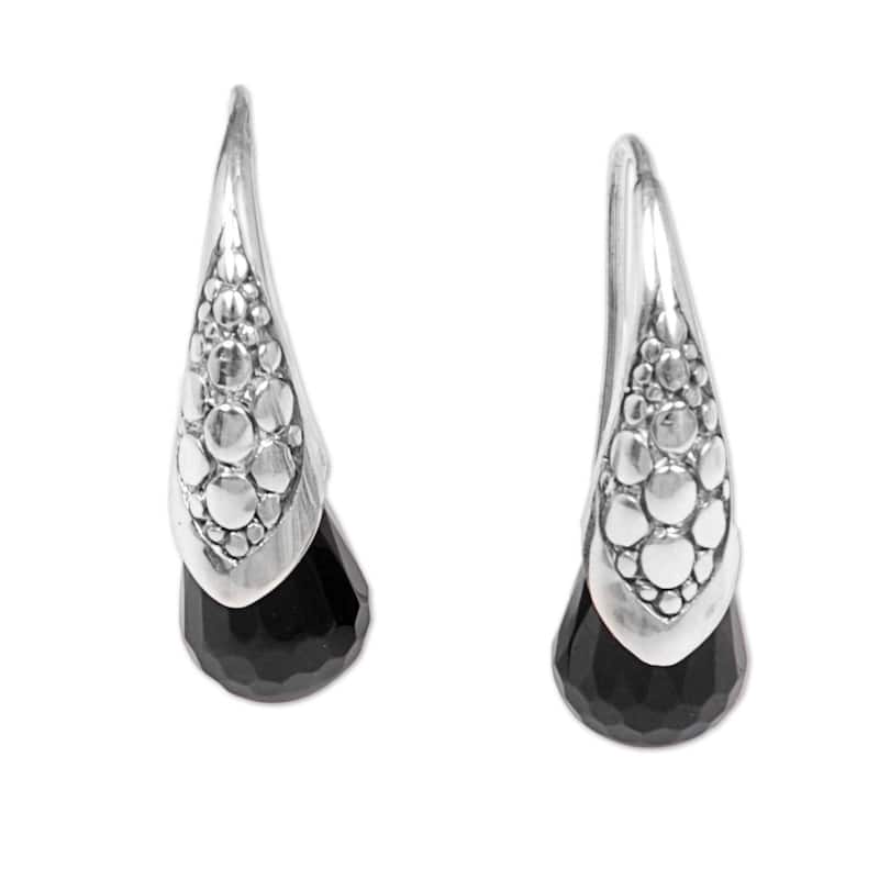NOVICA Handmade Sterling Silver Midnight Spell Onyx Earrings (Indonesia) - 1*0.3 - White