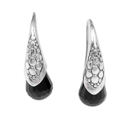 NOVICA Handmade Sterling Silver Midnight Spell Onyx Earrings (Indonesia) - 1*0.3