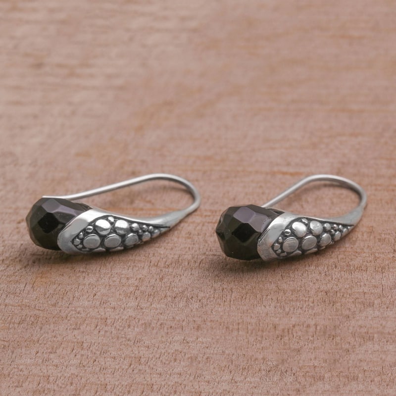 NOVICA Handmade Sterling Silver Midnight Spell Onyx Earrings (Indonesia) - 1*0.3