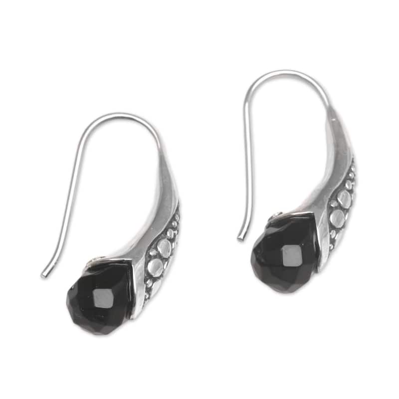 NOVICA Handmade Sterling Silver Midnight Spell Onyx Earrings (Indonesia) - 1*0.3