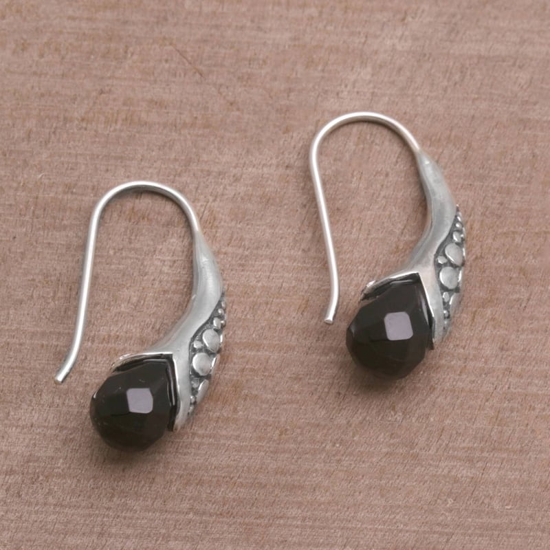NOVICA Handmade Sterling Silver Midnight Spell Onyx Earrings (Indonesia) - 1*0.3