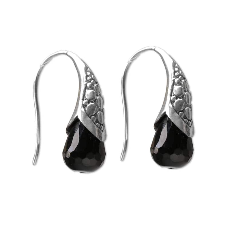 NOVICA Handmade Sterling Silver Midnight Spell Onyx Earrings (Indonesia) - 1*0.3