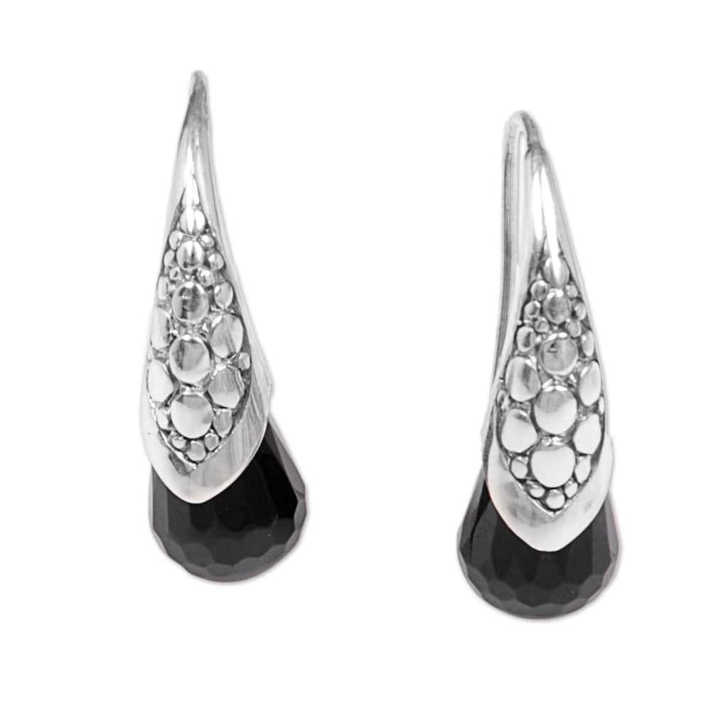 NOVICA Handmade Sterling Silver Midnight Spell Onyx Earrings (Indonesia) - 1*0.3