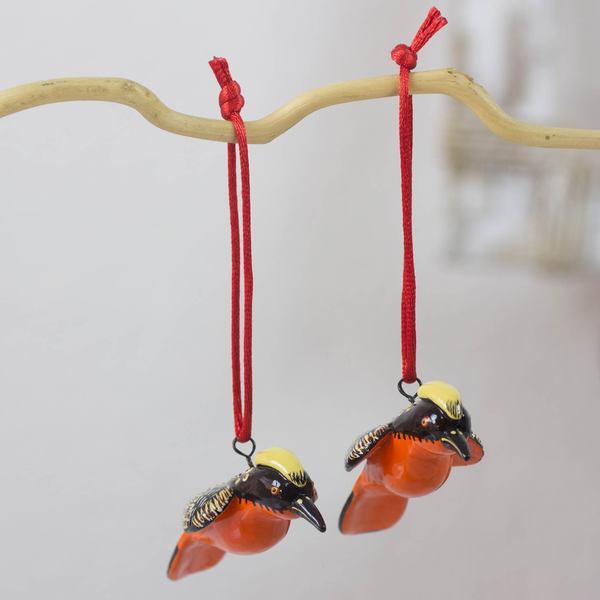 Handmade Yellow-Crested Woodpecker Ornament, Set of 2 (Guatemala)