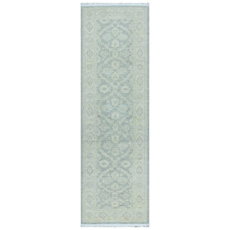 Handmade Vegetable Dye Whitewash Oushak Wool Runner (Afghanistan) - 2'7 x 8'3