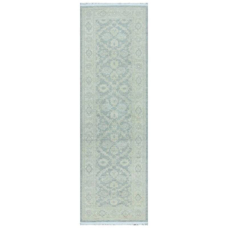 Handmade Vegetable Dye Whitewash Oushak Wool Runner (Afghanistan) - 2'7 x 8'3