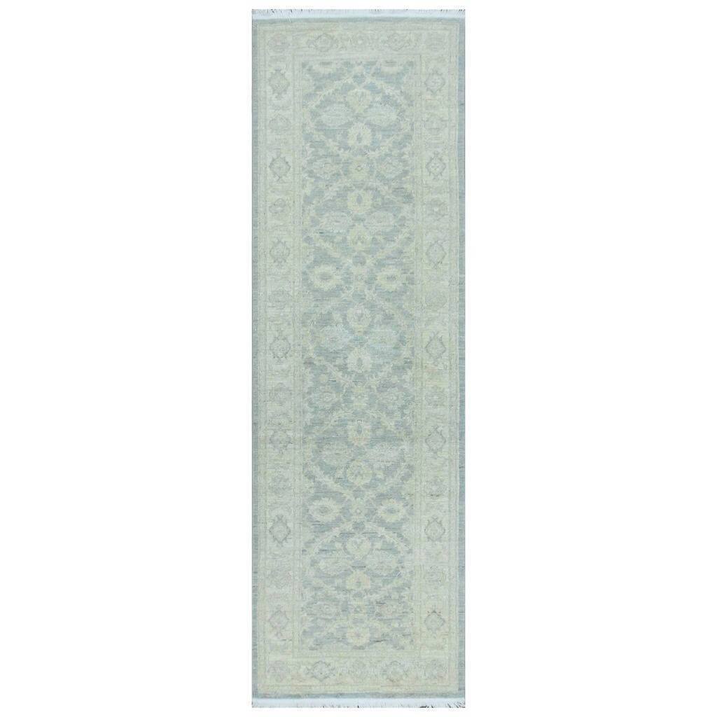 Handmade Vegetable Dye Whitewash Oushak Wool Runner (Afghanistan) - 2'7 x 8'3
